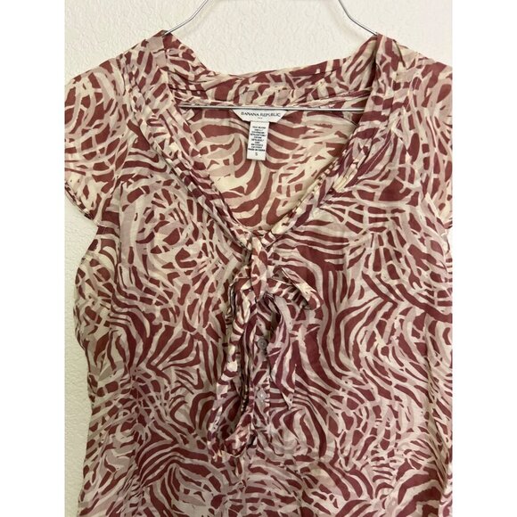 Banana Republic Silk Blend Blouse Sheer Tie Front Popover Animal Print S - Picture 6 of 7